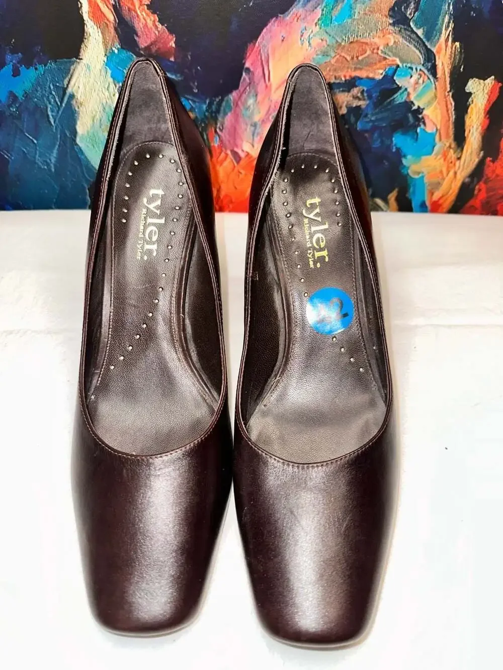 No.42 Tyler by Richard Tyler Vogue Brown Leather Square Toe Wedge Pumps Size 8M